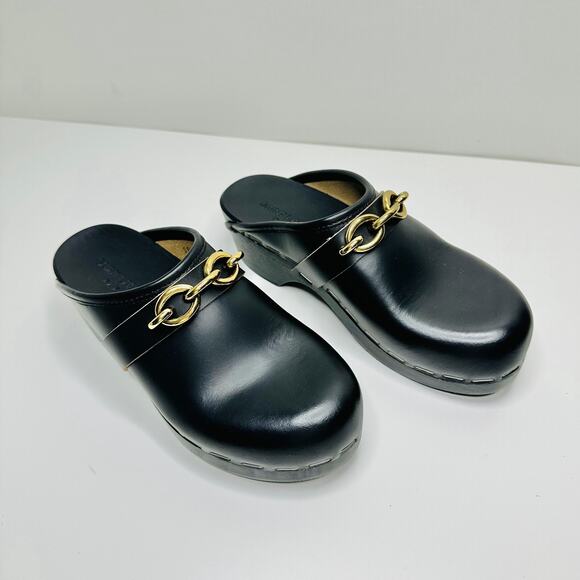 NIB Saint Laurent YSL Le Maillon EU 37 US 7 Chain Clogs Black Leather Shoes $945 - Picture 6 of 15
